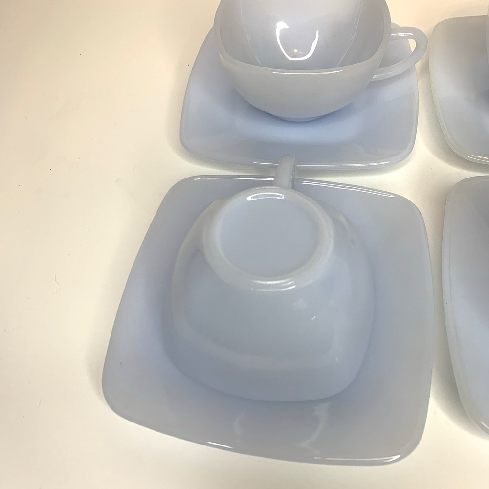 SET 5 FIRE KING AZURE BLUE CHARM AZURITE DELPHITE MILK GLASS SQUARE CUP SAUCERS - Picture 8 of 9
